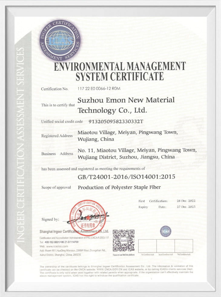 Certifikát systému Environmental Management System Certifikát
